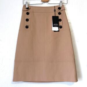 Karen Millen NWT Cotton Blend Button Detail A-Line Skirt Tan Size US 4 UK 8